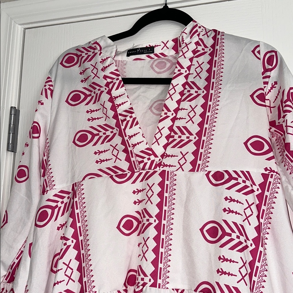 White and Pink Patterned Women's Dress - Picture 2 of 7